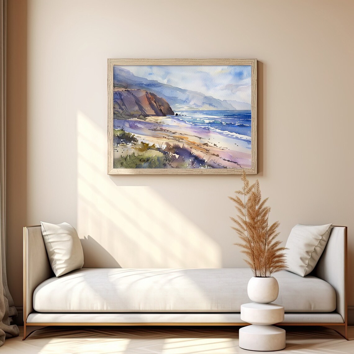 California Coastline Sandy Beach Rocky Cliffs Surf Watercolor Beach Poster - Image 4