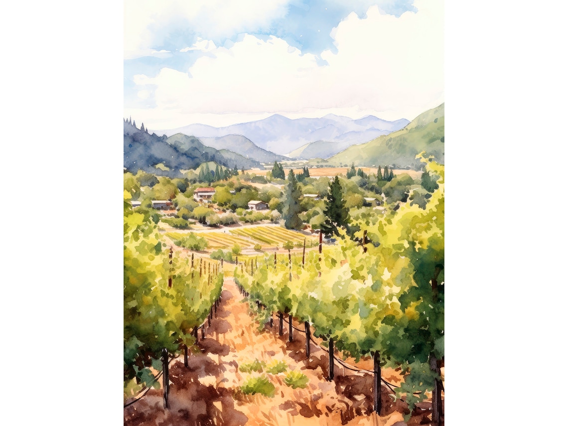 Napa Valley Watercolor Landscape Art Print