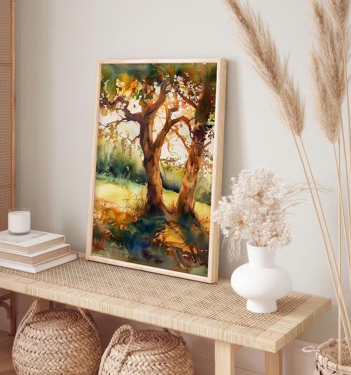 Sunlit Oak Trees Woodland Light Watercolor Nature Landscape Poster - Image 3
