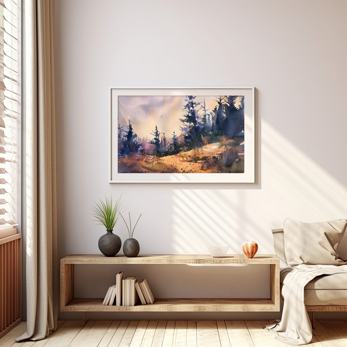 Oregon Pine Forest Sunset Glow Trees Watercolor Scenic Nature Poster - Image 3