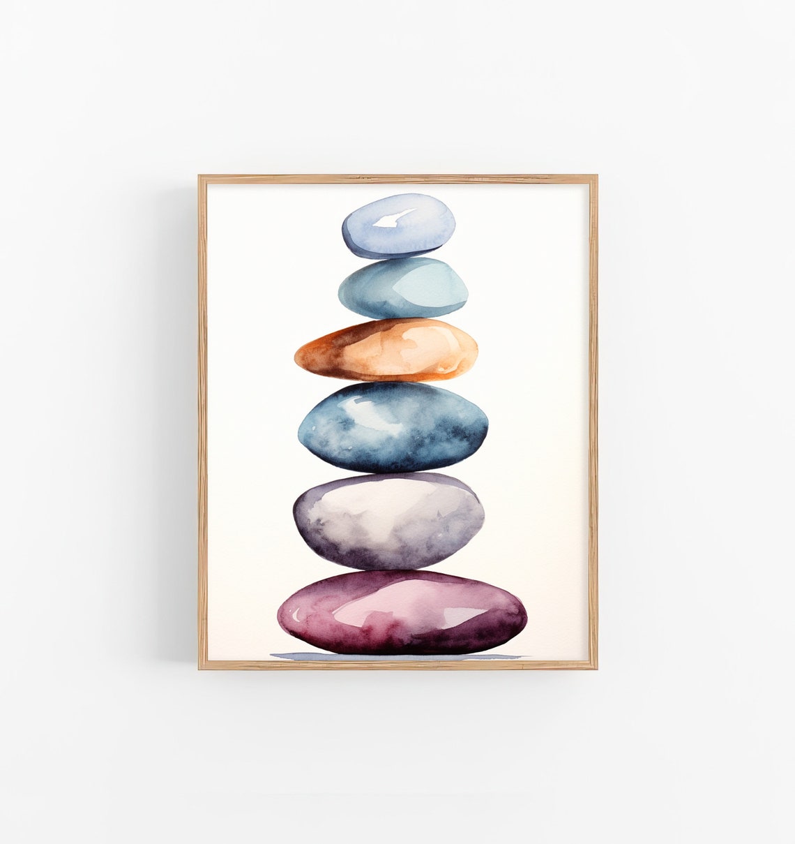 Balancing Stones Stack Zen Cairn Calm Watercolor Meditation Art Poster