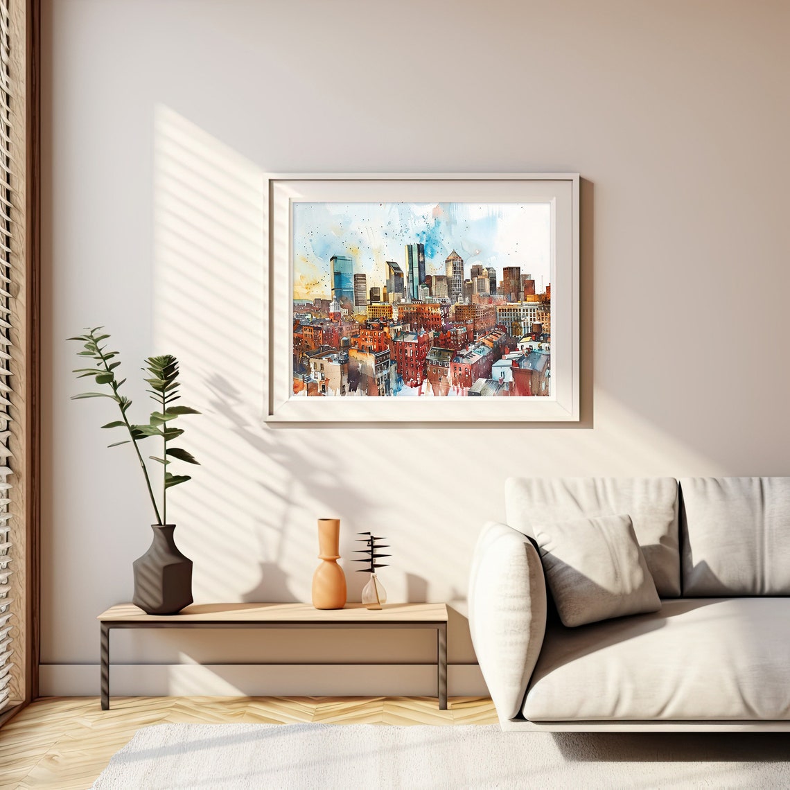 Stunning Boston Massachusetts Skyline Watercolor Cityscape Poster - Image 2
