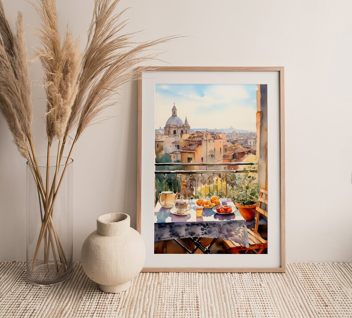 Sicily Breakfast Watercolor Art Print, Italy Cityscape - Image 5