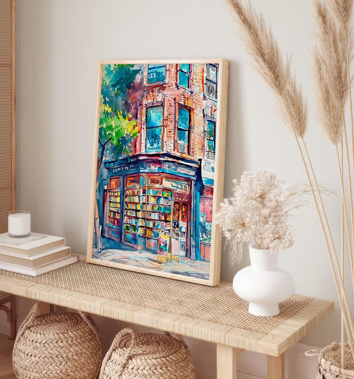 Corner Bookstore Brick Building Watercolor City Street Art Print - Image 2