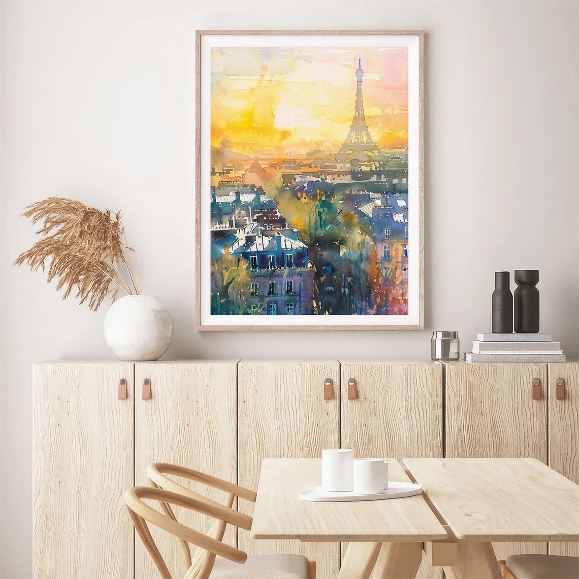 Eiffel Tower Paris Golden Sunset Rooftops Watercolor Travel Poster - Image 5