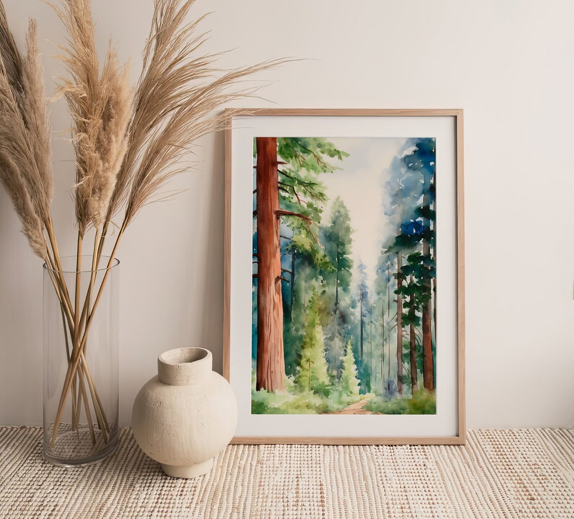 Sequoia National Park Watercolor Towering Redwood Forest Trees Poster - Image 4