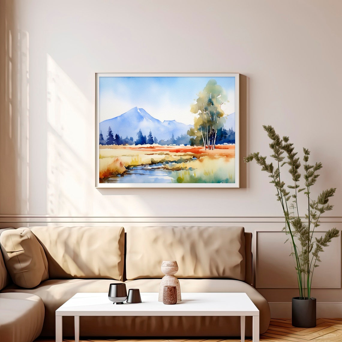 Sawtooth Idaho Mountain Meadow Stream Watercolor Landscape Poster - Image 4