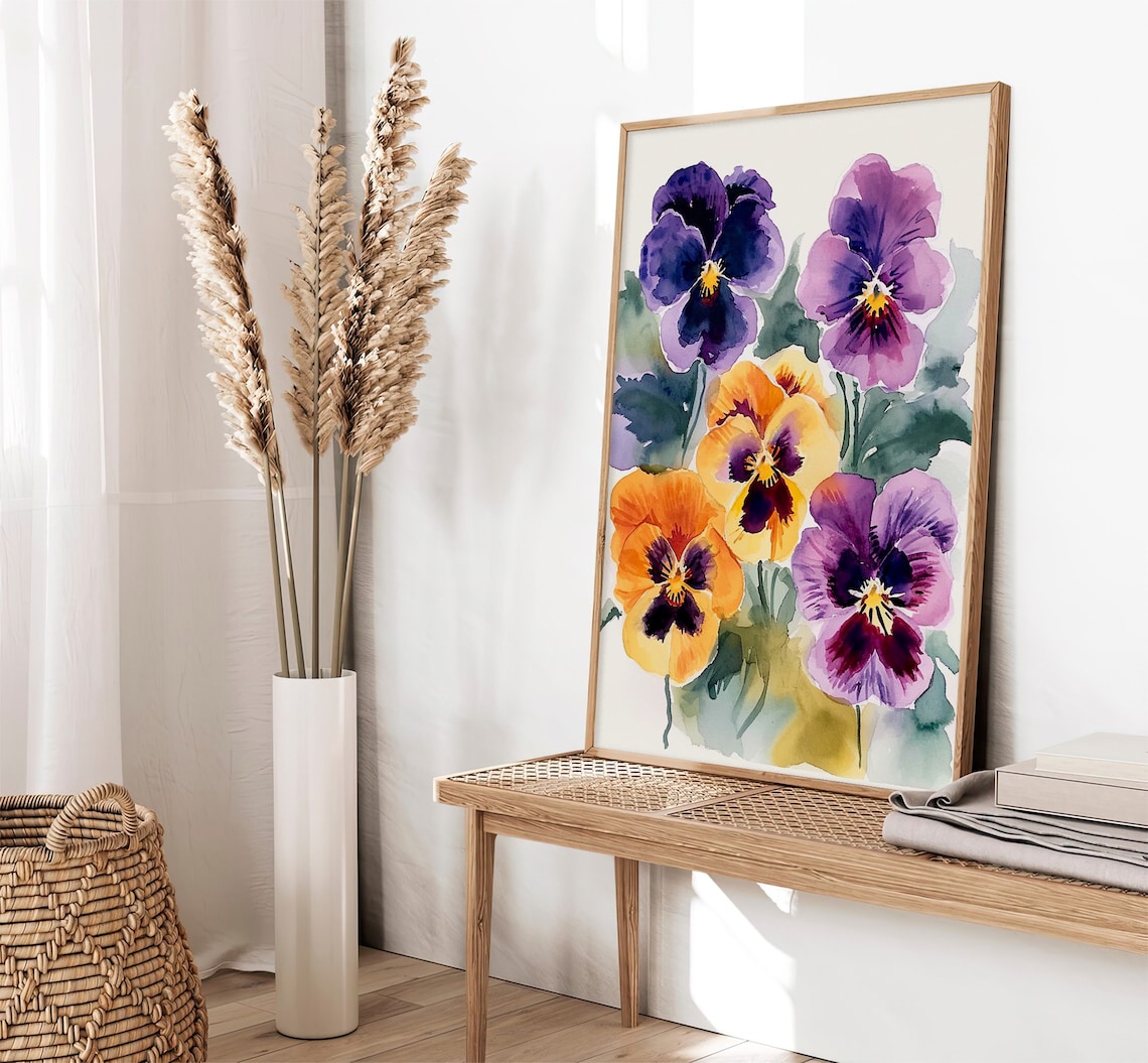 Pansies Watercolor Art Print, Botanical Wall Decor - Image 2