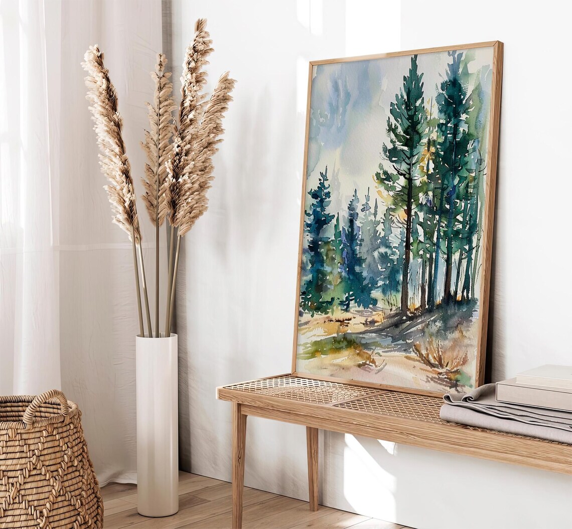 Evergreen Trees Watercolor Painting Art Print - Image 2
