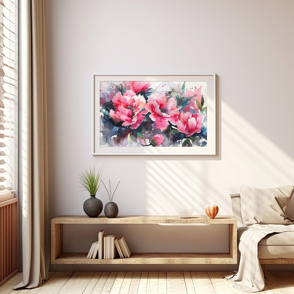 Pink Peonies Watercolor Blush Floral Blooming Bouquet Art Print - Image 5