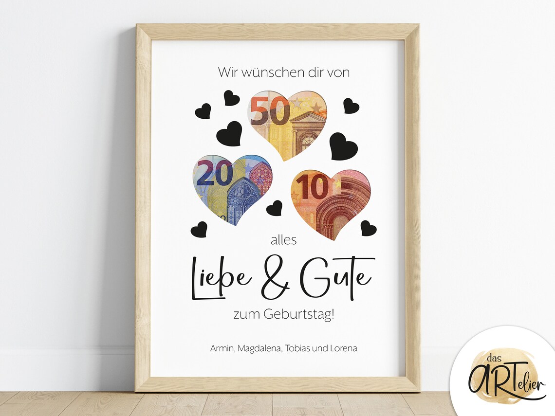 Alles Liebe Gute zur Hochzeit 100 Euro Heart Wedding Gift Poster - Image 2