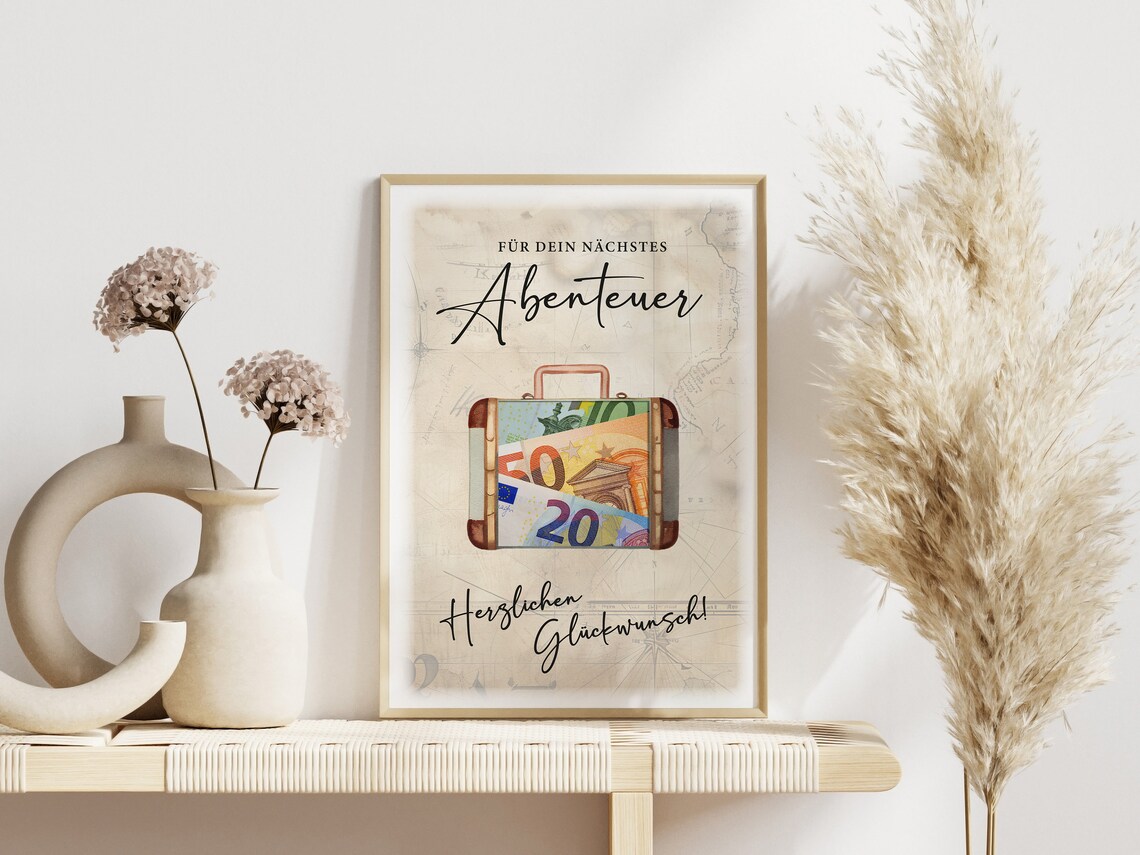 Fur Dein Nachstes Abenteuer Travel Suitcase Cash Money Gift Poster
