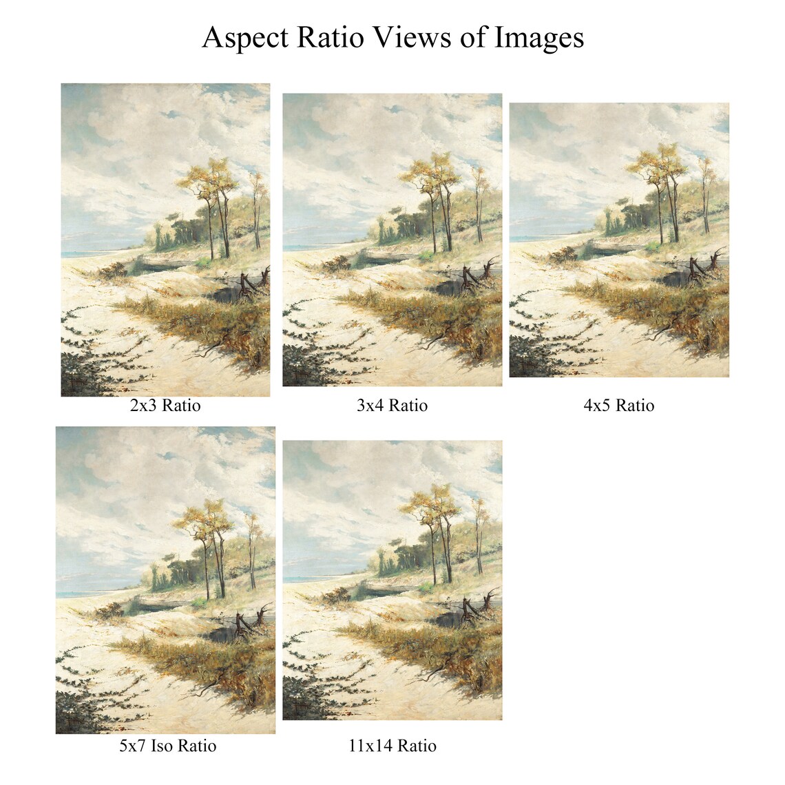 Vintage Sandy Beach Landscape with Dune Trees Coastal Art Poster - Image 2