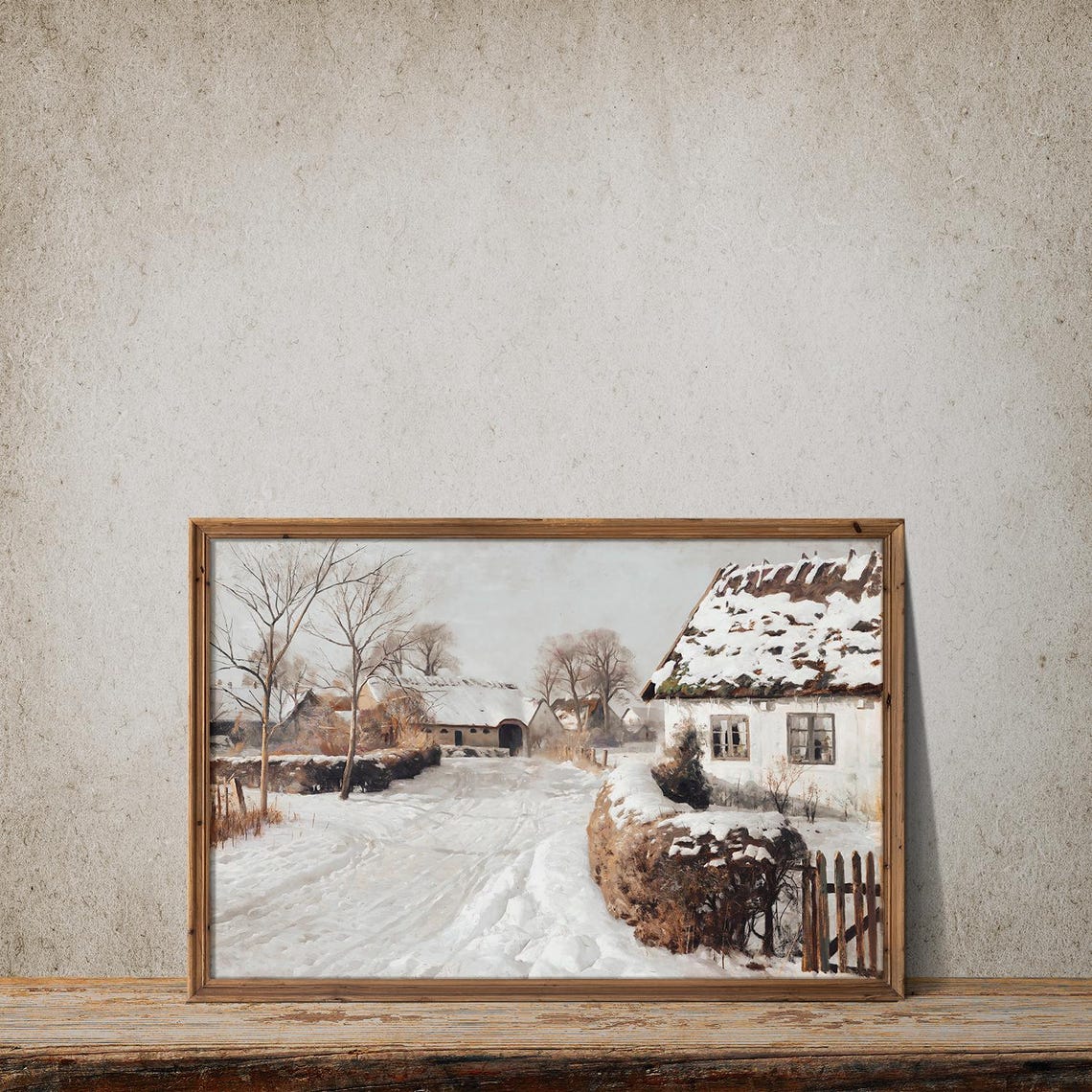 Snow Covered Farm Village With Thatched Cottages Winter Art Print - Image 3