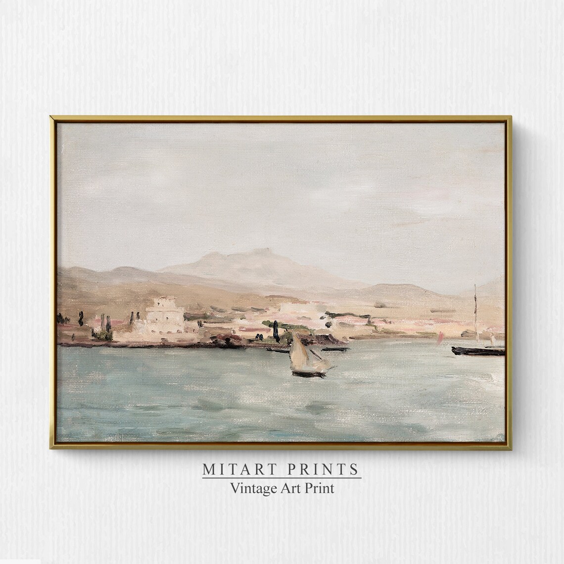 Muted Coastal Seaside Landscape Vintage Art Print