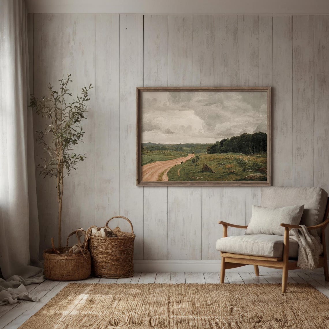 Vintage Country Dirt Road Through Heath Cloudy Sky Landscape Poster - Image 5