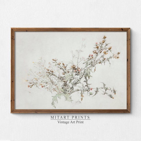 Vintage Botanical Watercolor Art Print, Farmhouse Decor