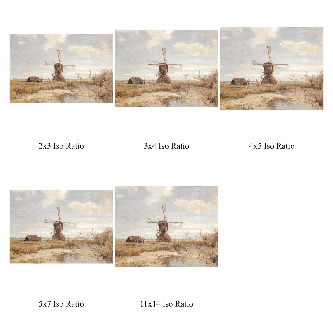 Dutch Windmill Landscape Painting, Vintage Art Print - Image 3