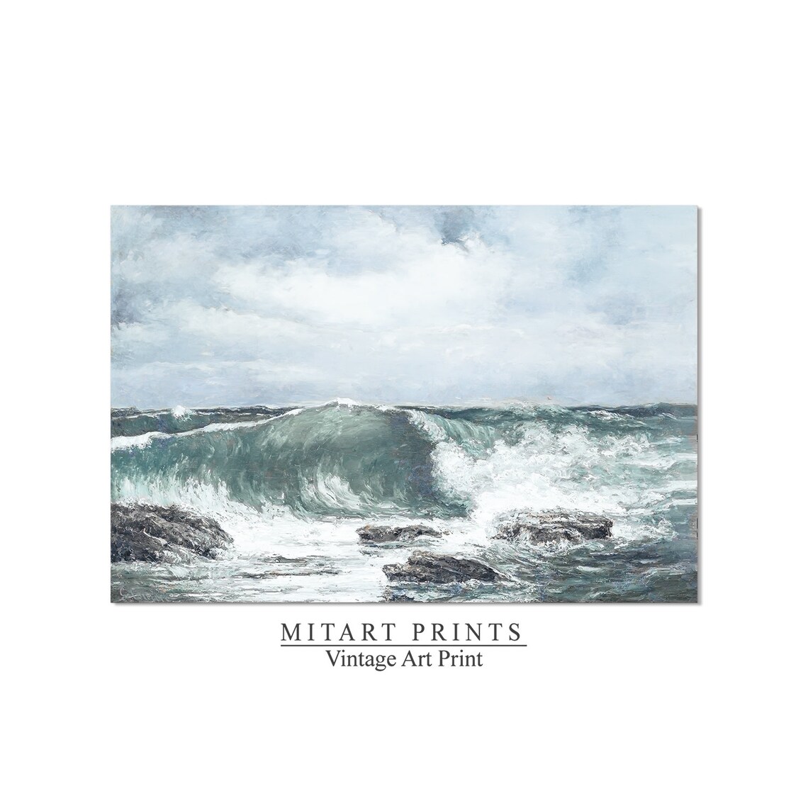 Vintage Ocean Seascape Painting, Coastal Wall Art Print - Image 2