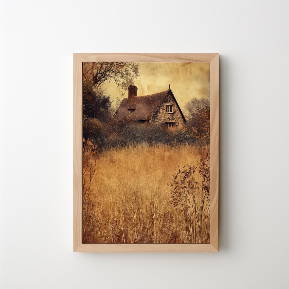 Stone Cottage Golden Autumn Meadow Moody Vintage Countryside Poster - Image 5