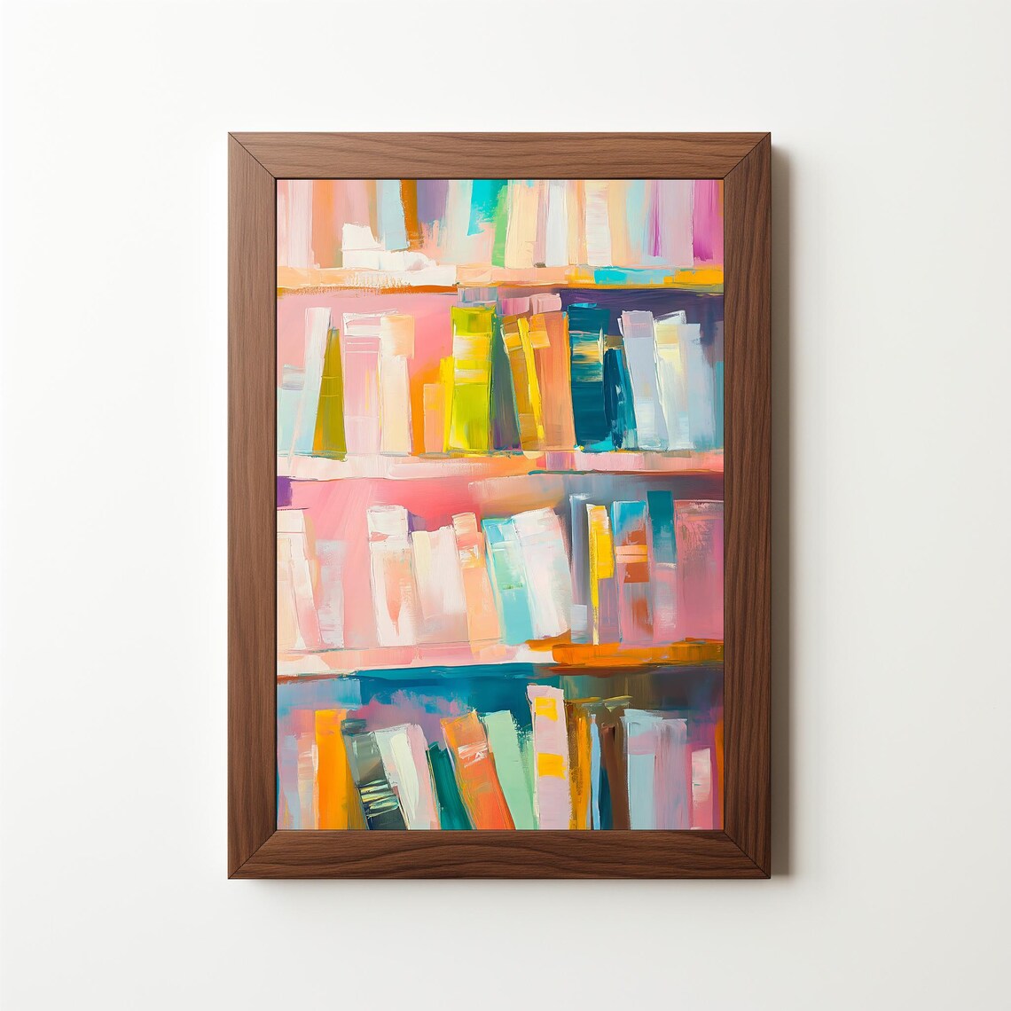 Abstract Pastel Bookshelf Colorful Modern Library Painting Art Print