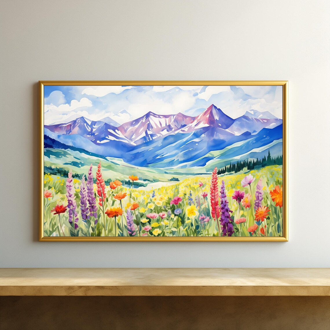 Mountain Wildflower Meadow Lupines Watercolor Landscape Art Print - Image 5