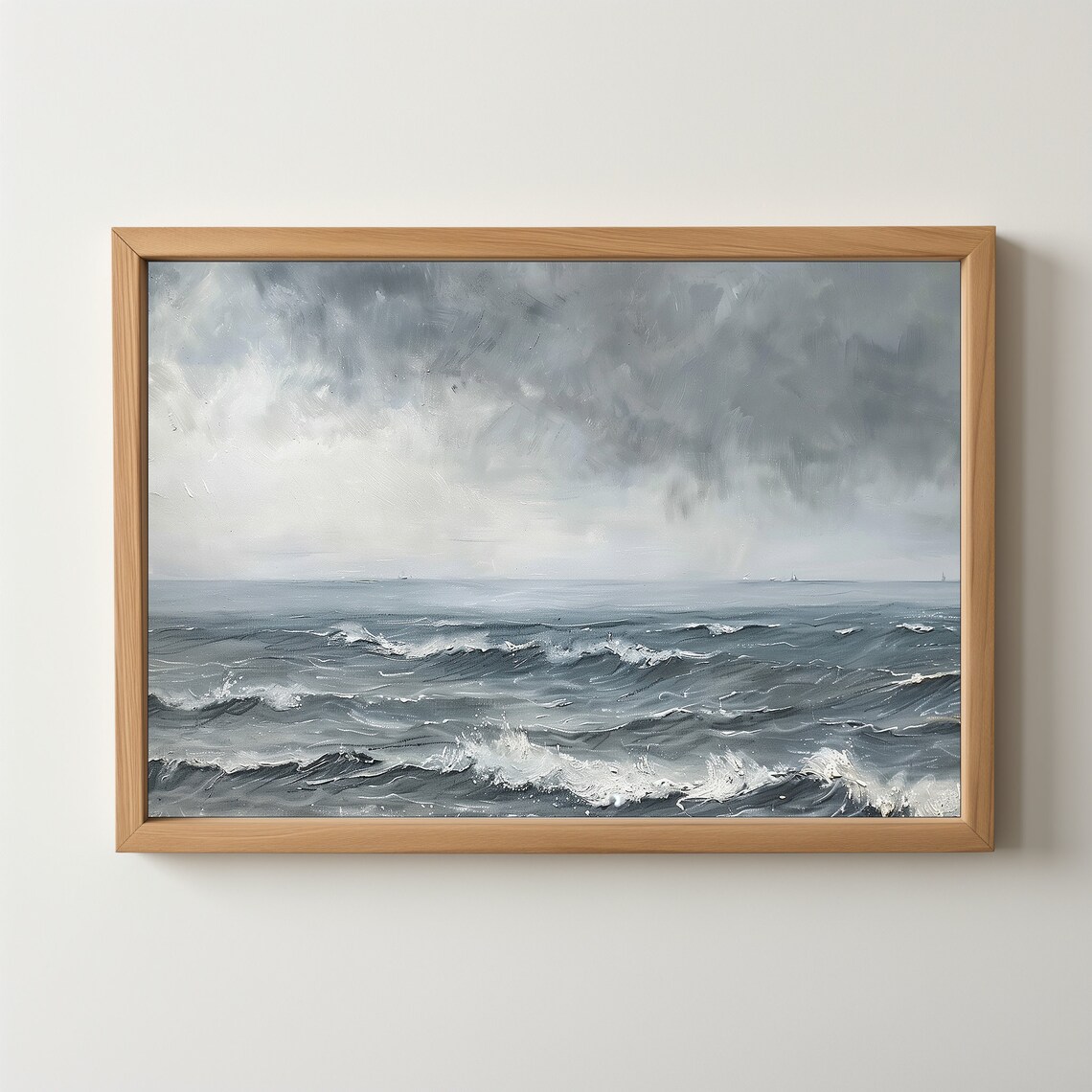 Stormy Ocean Waves Grey Seascape Moody Coastal Vintage Wall Poster - Image 4