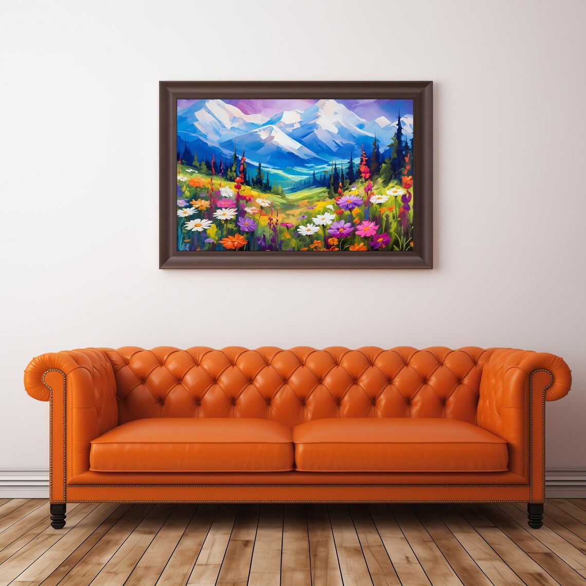 Snowy Mountain Peaks Wildflower Meadow Colorful Nature Art Poster - Image 3