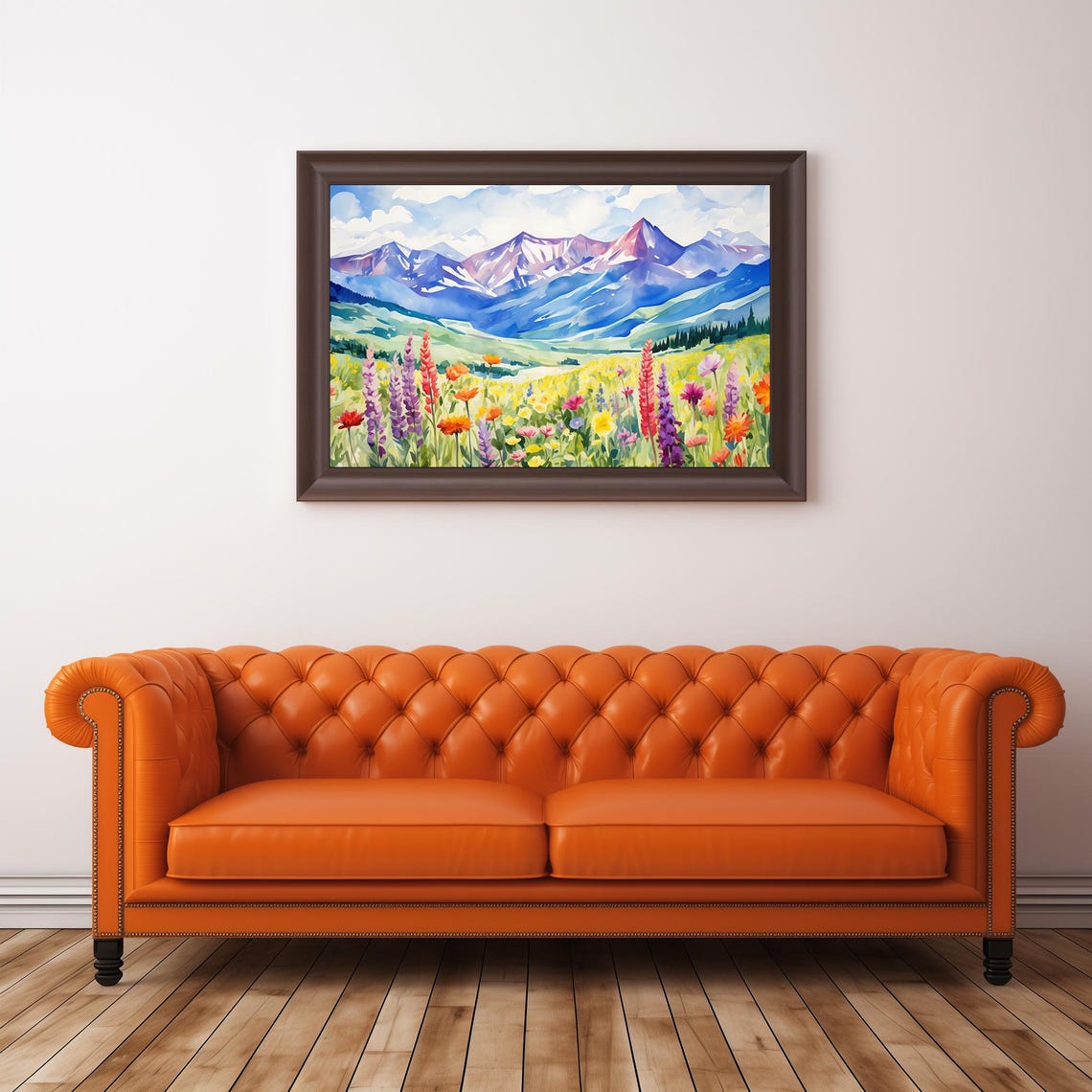 Mountain Wildflower Meadow Lupines Watercolor Landscape Art Print - Image 3
