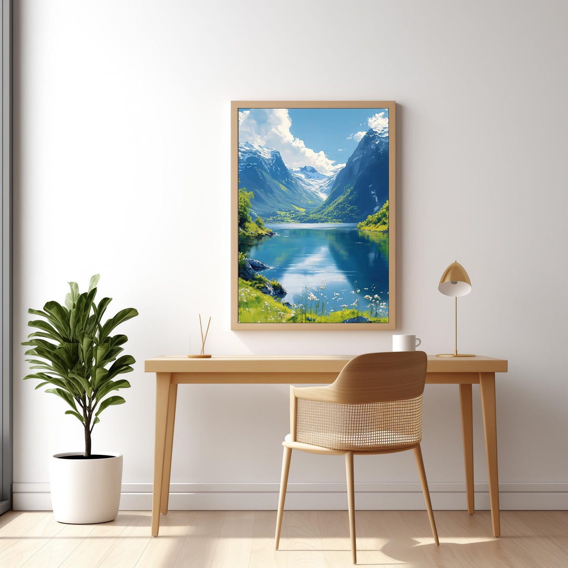 Nature Art Painting Mountain Art Print Large Wall Art Print Foggy Nordic Landscape Poster Mystic Forest Print 495 - Image 3