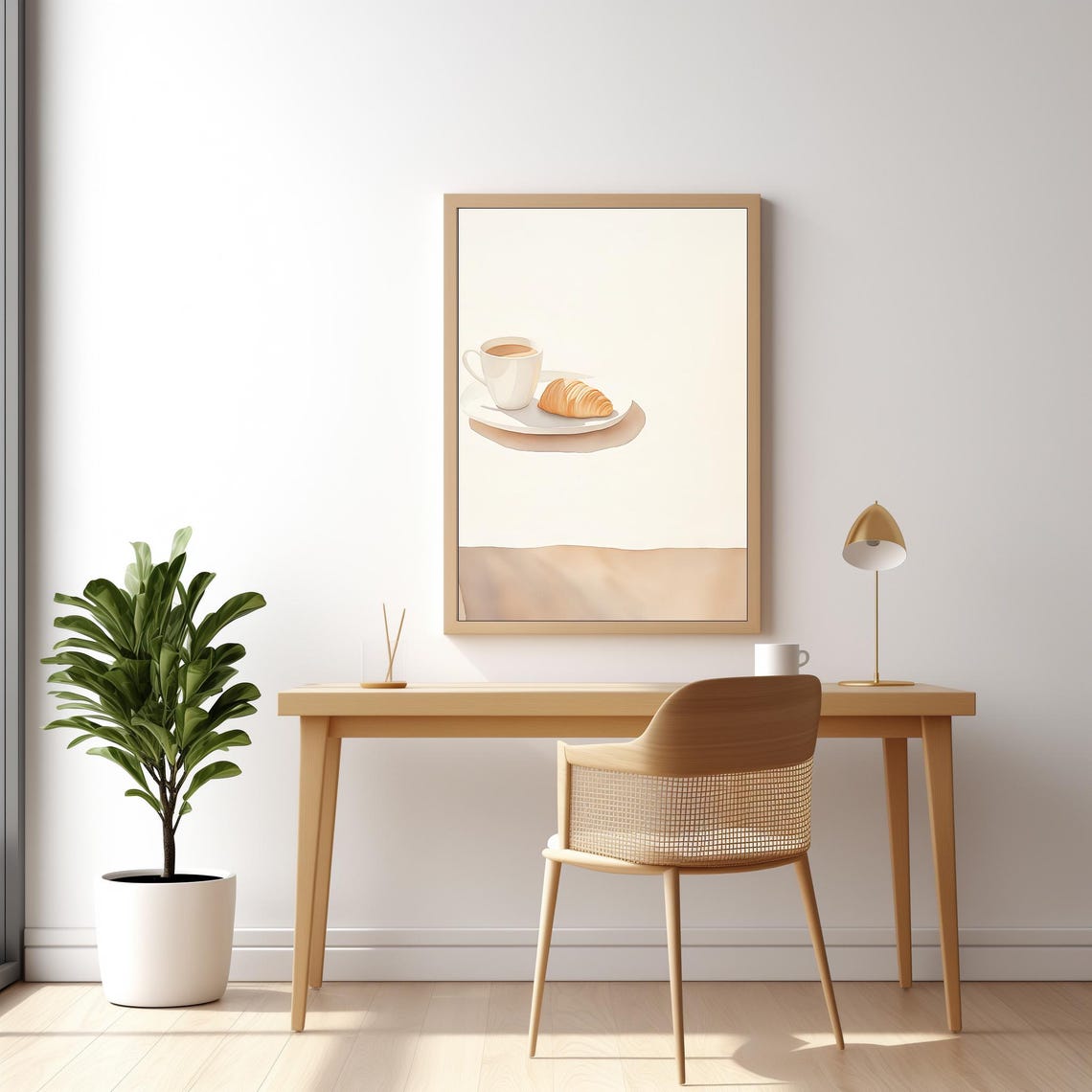 Coffee And Croissant Minimalist Neutral Breakfast Kitchen Wall Poster - Image 2