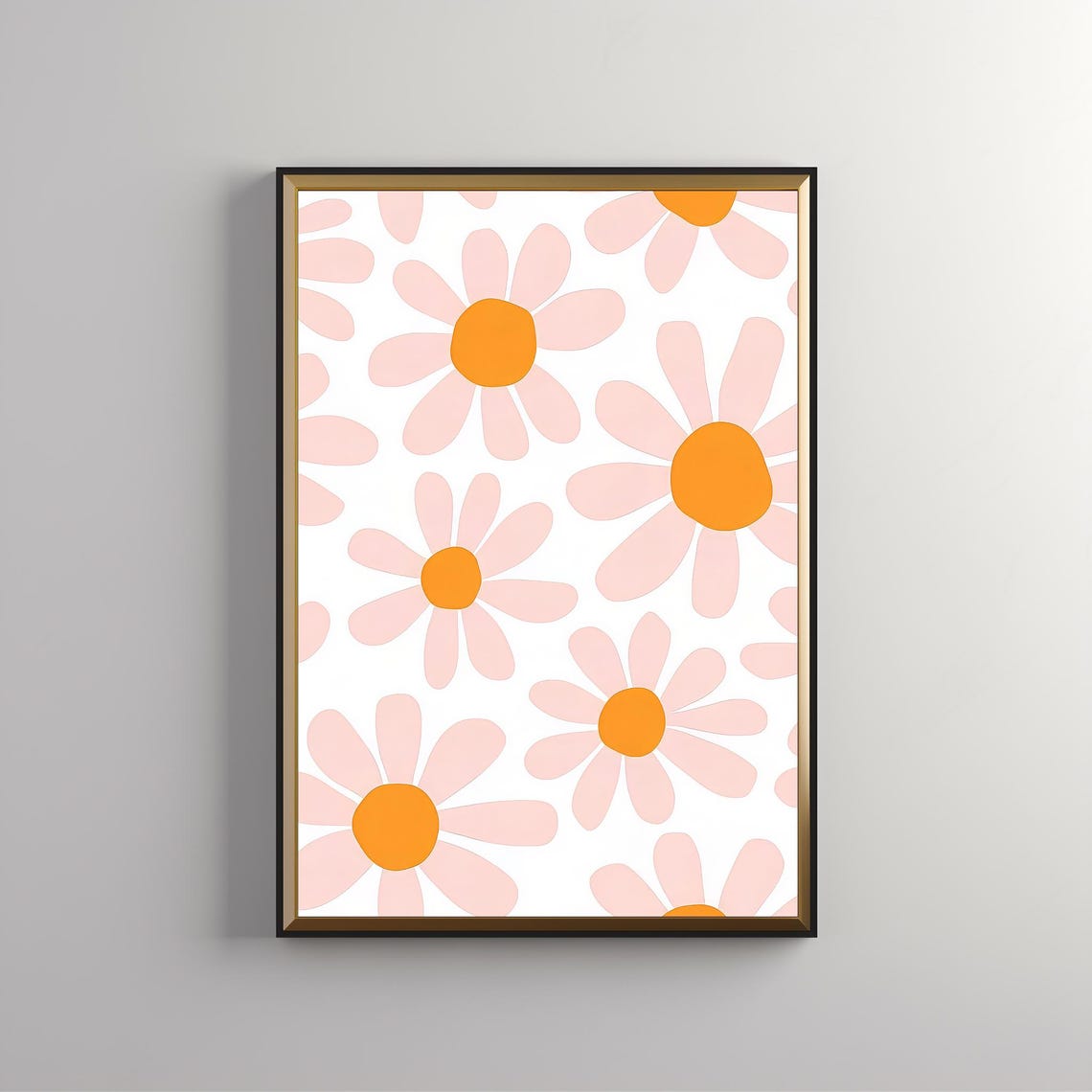 Retro Groovy Pink Daisy Pattern Boho Floral Minimal Wall Art Poster - Image 5