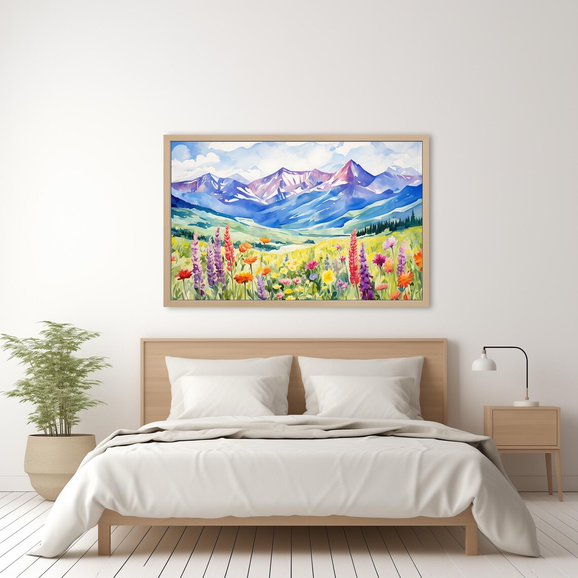 Mountain Wildflower Meadow Lupines Watercolor Landscape Art Print - Image 2