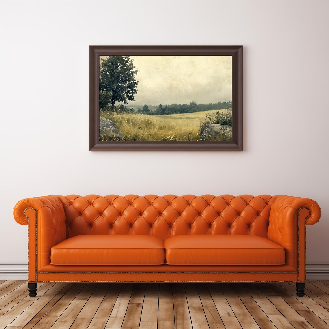Moody Golden Countryside Field Vintage Landscape Painting Wall Art - Image 3