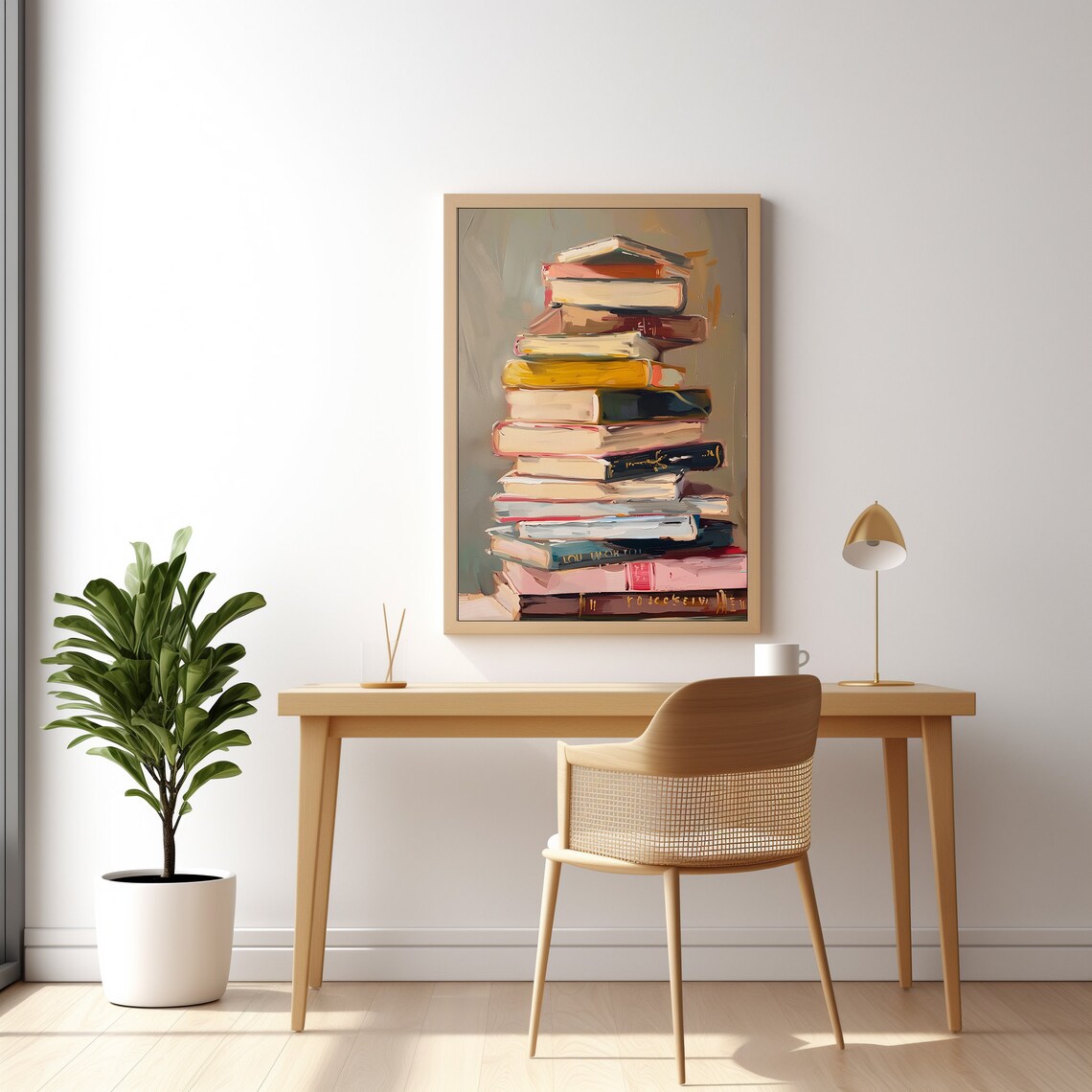 Vintage Stack Of Books Oil Painting Book Lover Library Wall Poster - Image 4
