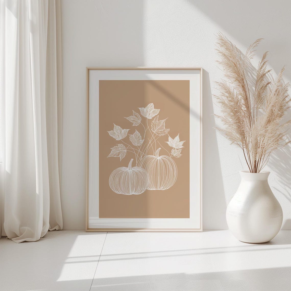 Boho Fall Pumpkin Art Themed Decor Autumn Wall Print Poster Minimalist