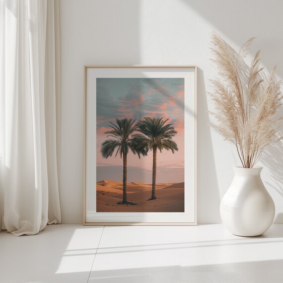Pink Palm Trees On Desert Print Wall Art Prints Boho Pastel Poster Summer Vibe Tropical Home Decor