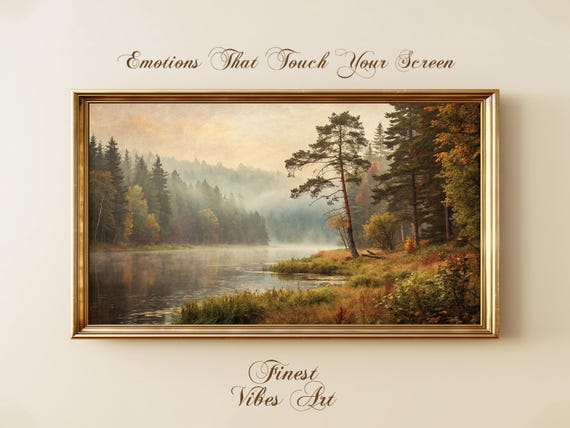 Misty Forest River Landscape Art For Samsung Frame Tv