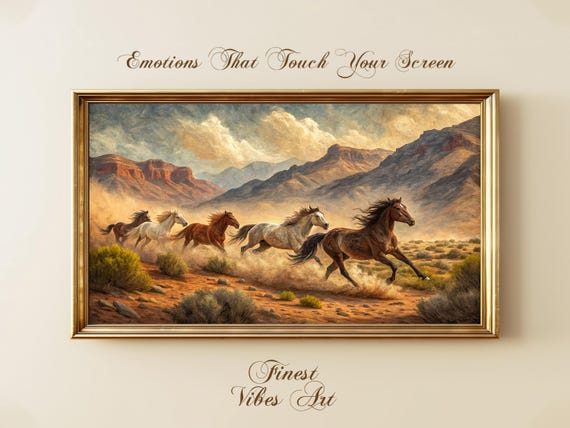 Wild Horses Desert Art For Samsung Frame Tv Western Landscape