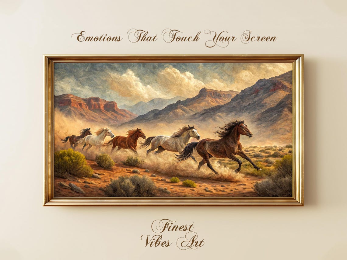 Wild Horses Desert Art For Samsung Frame Tv Western Landscape