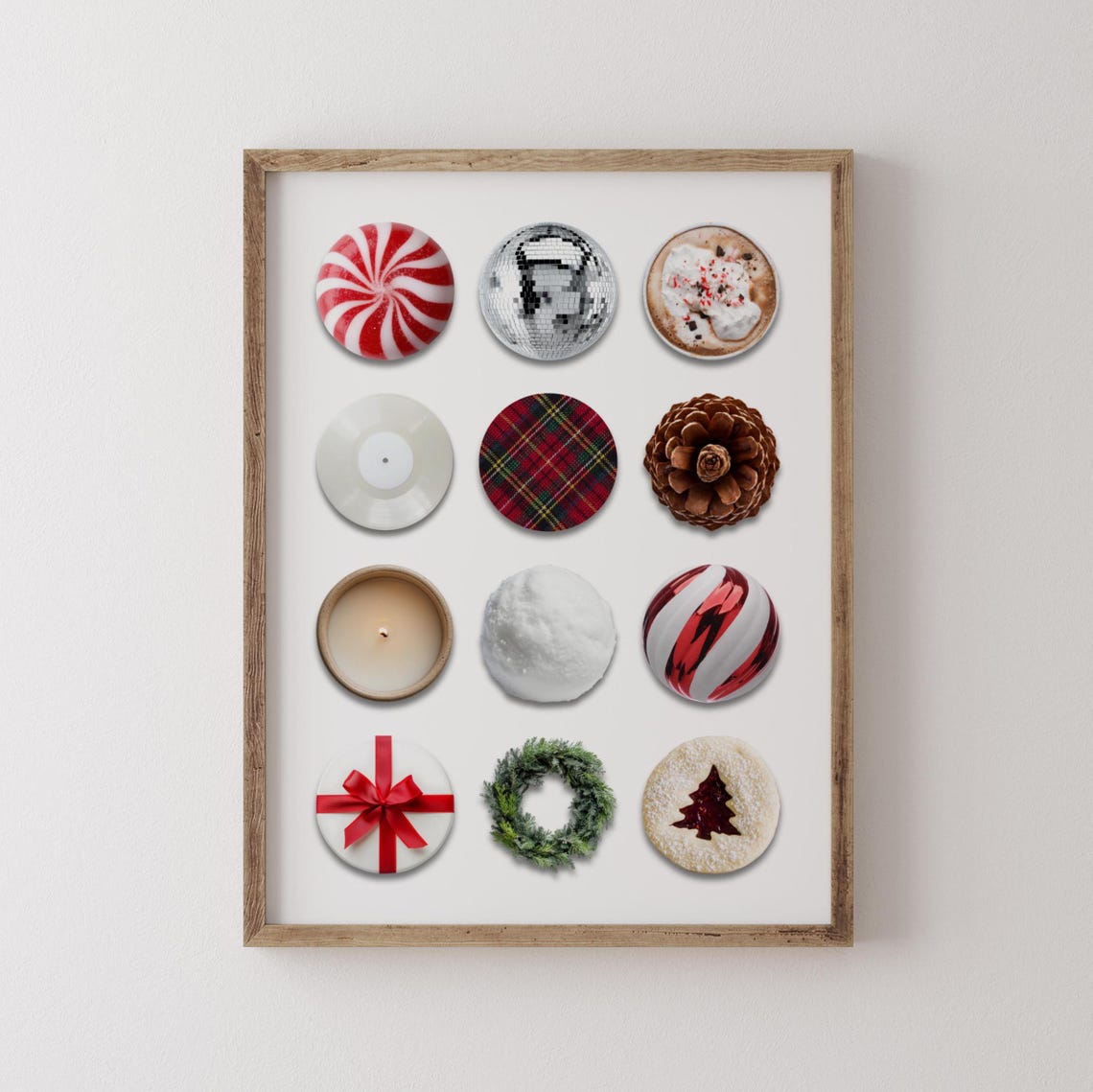 Christmas Circles Collage Cocoa Peppermint Pinecone Wall Art - Image 2