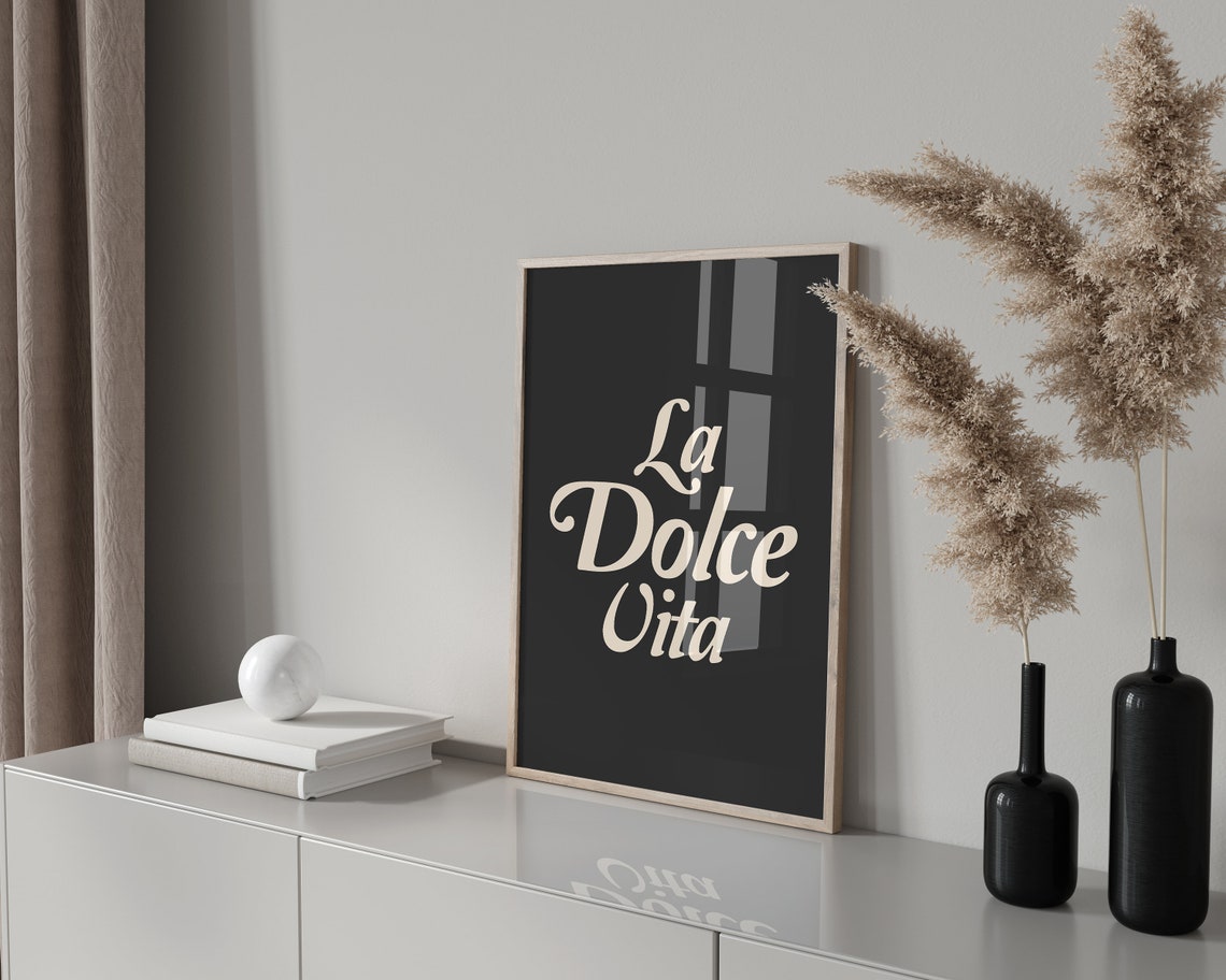 La Dolce Vita Cream Script On Deep Black Modern Quote Poster - Image 2