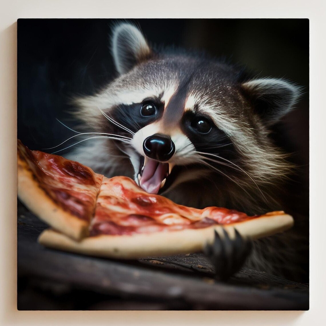 Raccoon Funny Cute Animal Eating Pizza