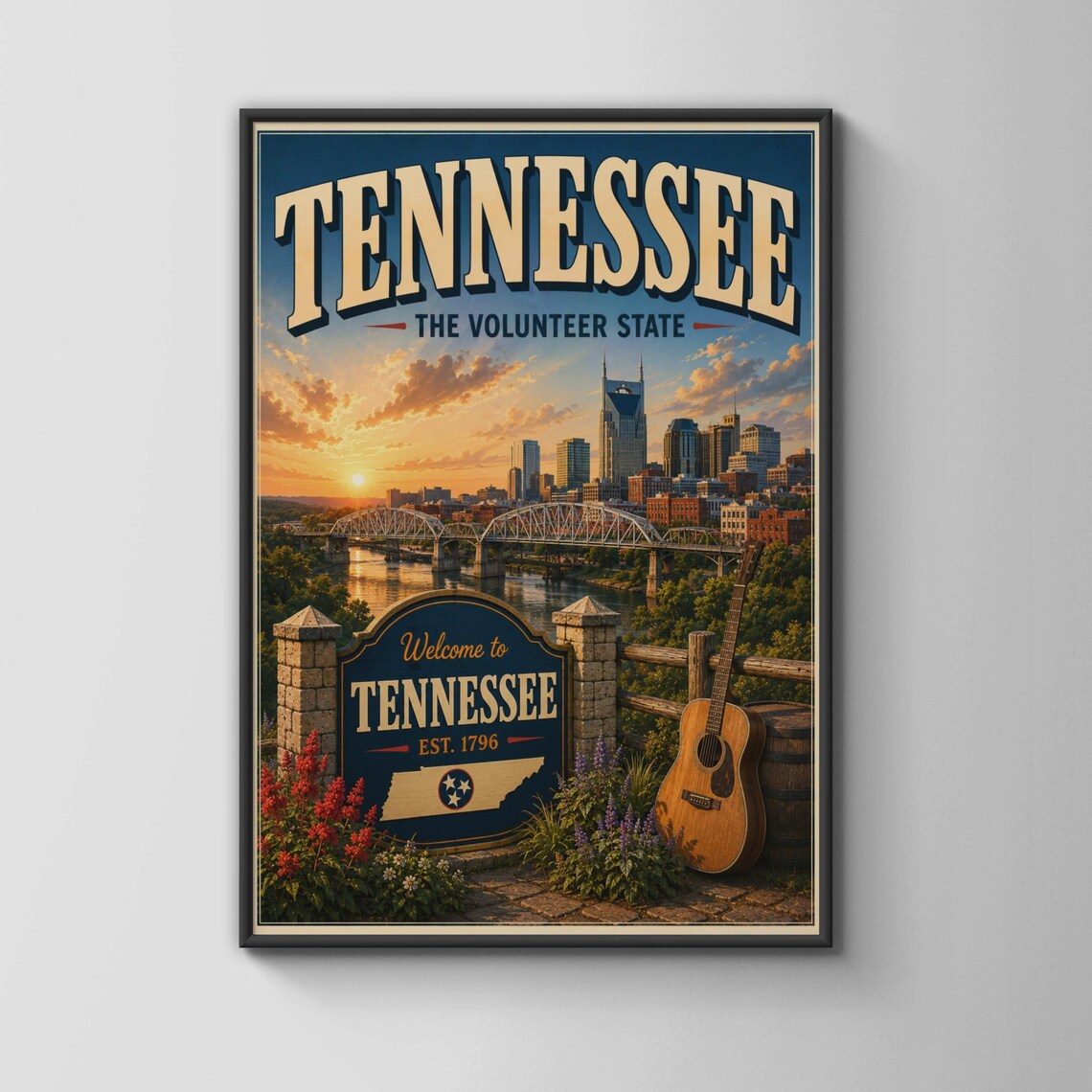 Tennessee Nashville Skyline Vintage Travel Poster