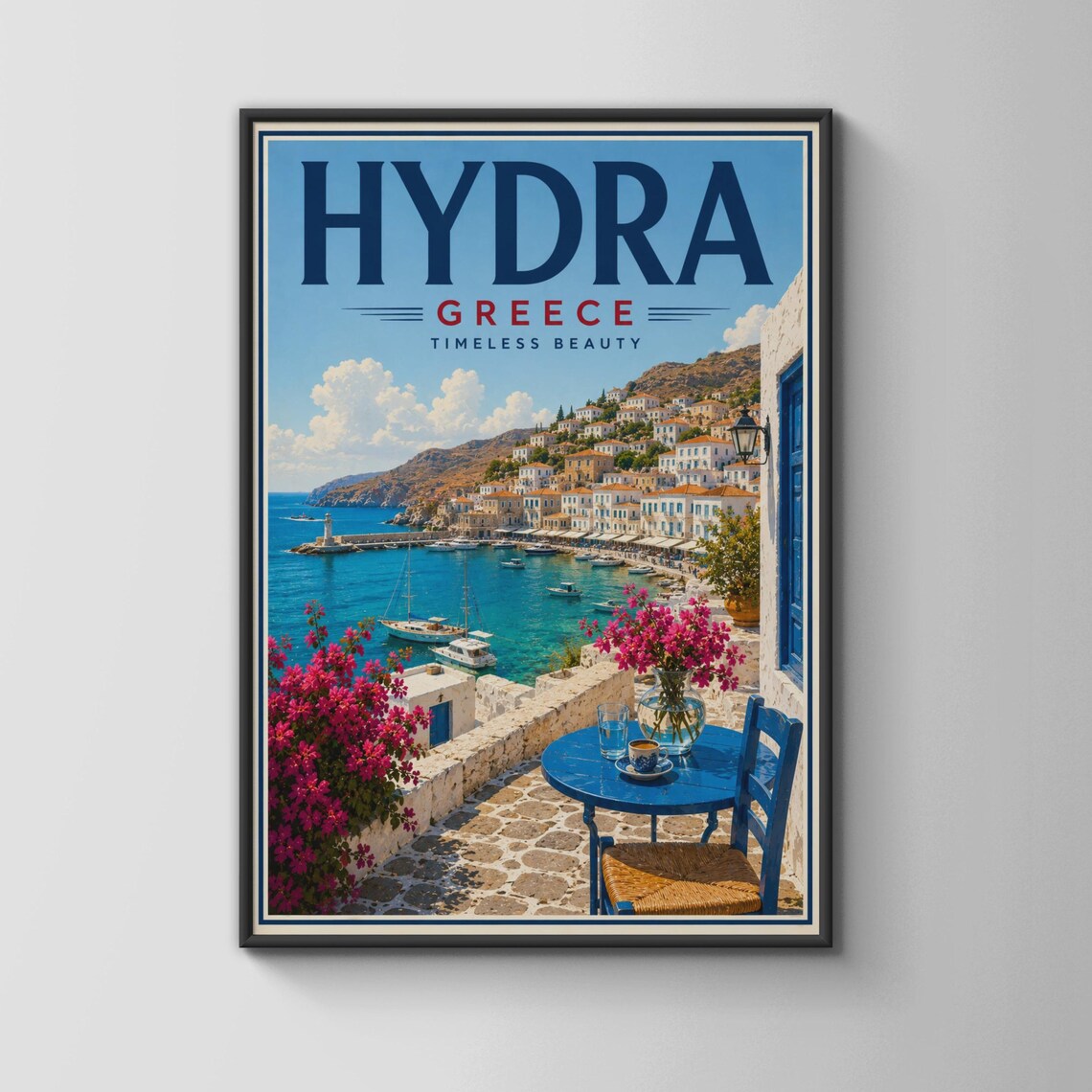 Hydra Greece Vintage Travel Poster, Mediterranean Art Print