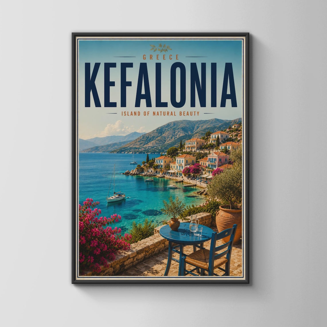 Kefalonia Greece Island Harbor Blue Bay Vintage Travel Poster