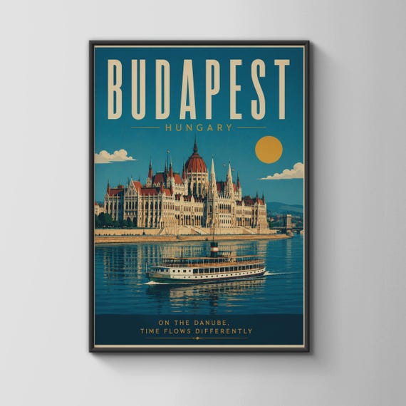 Budapest Hungary Vintage Poster Danube River Art Print Travel Decor European Wall