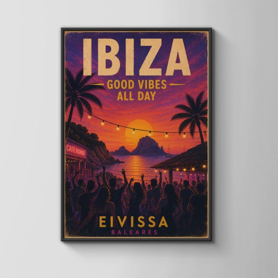 Ibiza Sunset Poster Cafe Mambo Beach Party Wall Art Retro Eivissa Travel Print