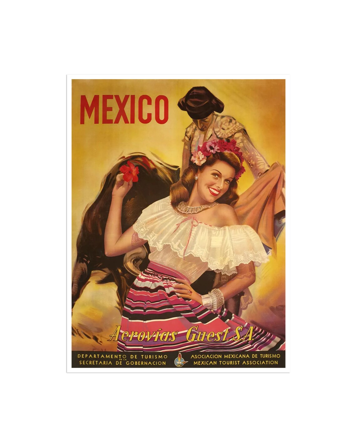 Mexico Retro Travel Poster, Mexican Art Print