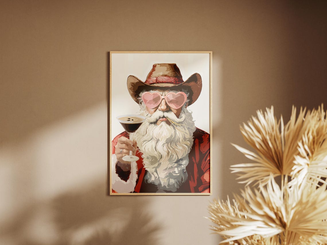 Cool Cowboy Santa with Espresso Martini Funny Holiday Party Poster - Image 4